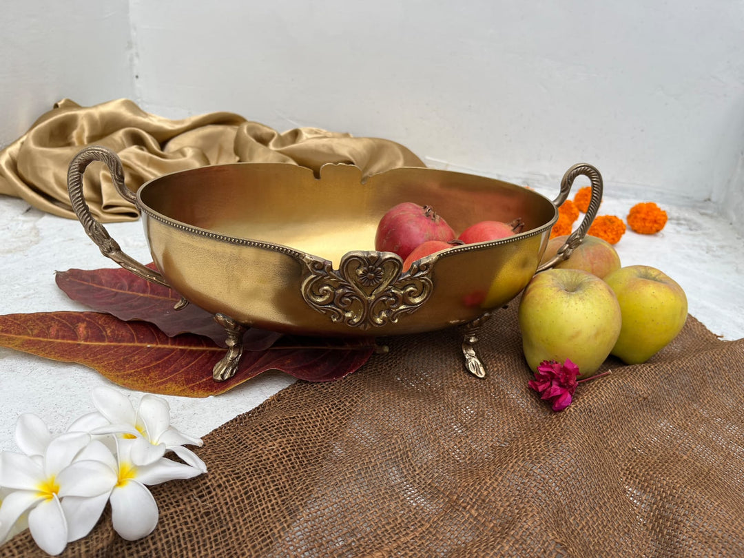Brass antique oval bowl with handle - Brass Globe -