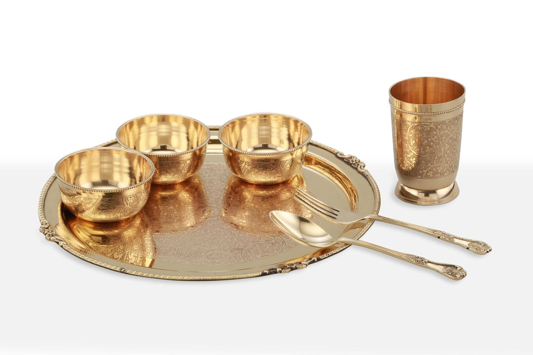 Brass Etched dinner set 12inch - Brass Globe -