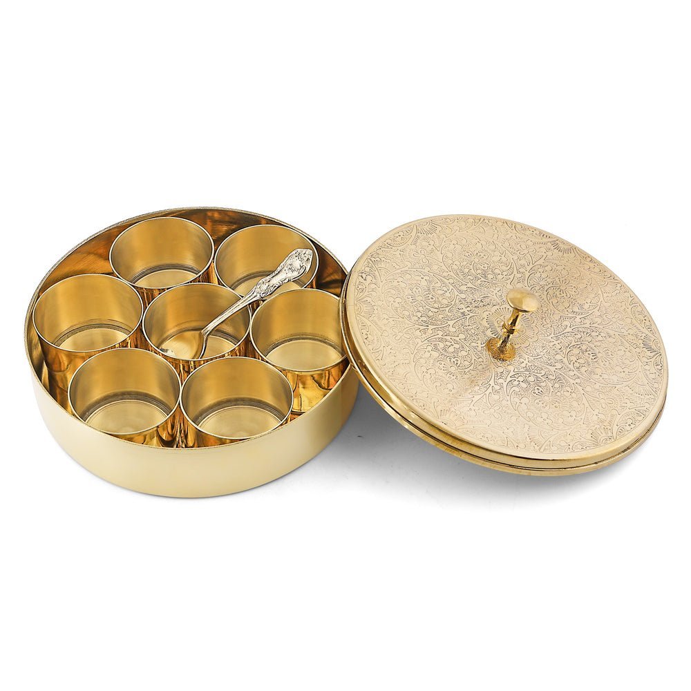 brass etched spice box 7inch - Brass Globe -