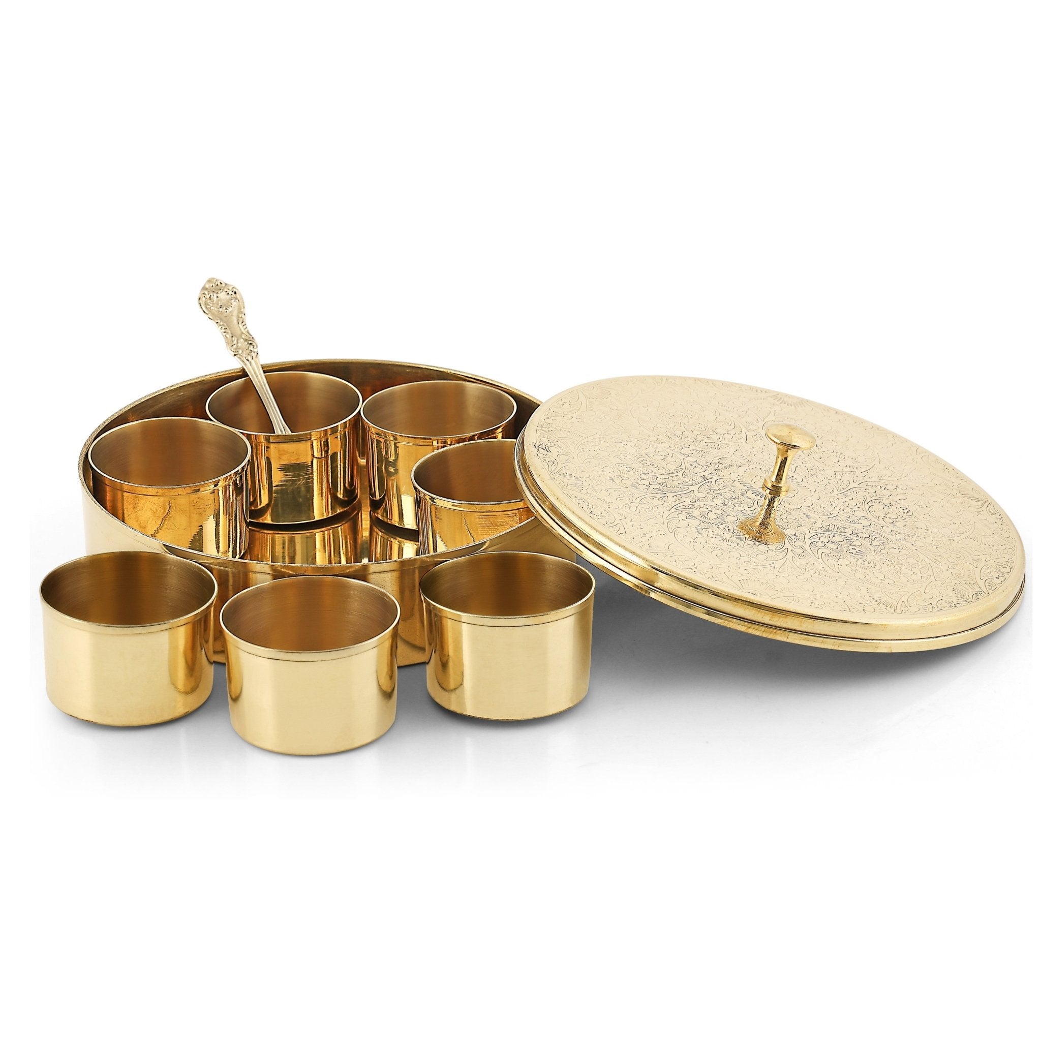 brass etched spice box 7inch - Brass Globe -