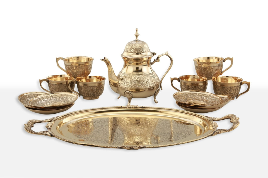 Brass etched Tea Set - Brass Globe -