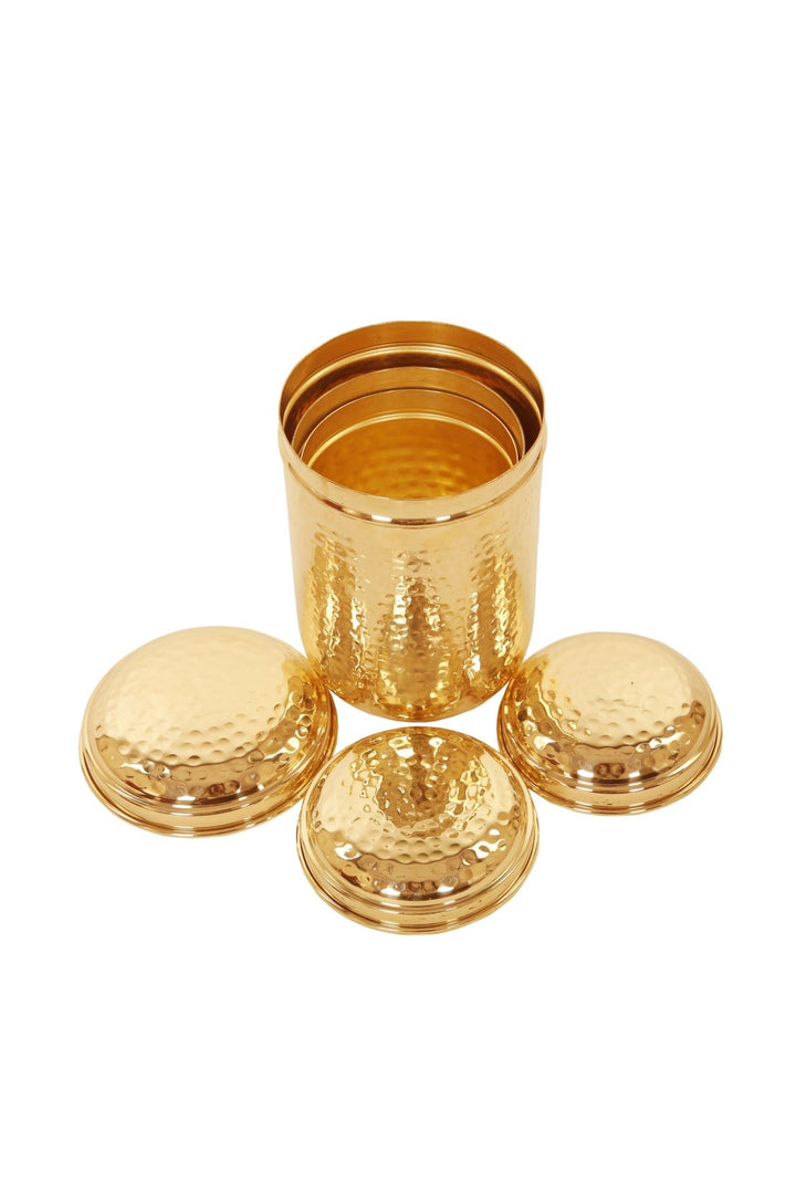 Brass Hammered Canister [dabba set] - Brass Globe -