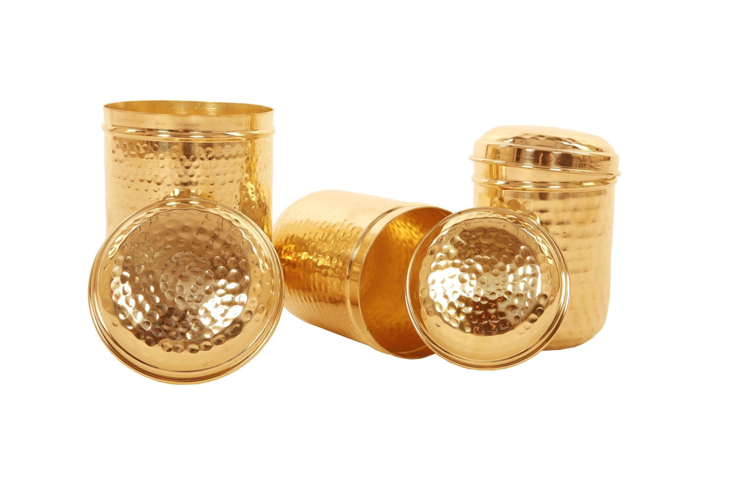 Brass Hammered Canister [dabba set] - Brass Globe -