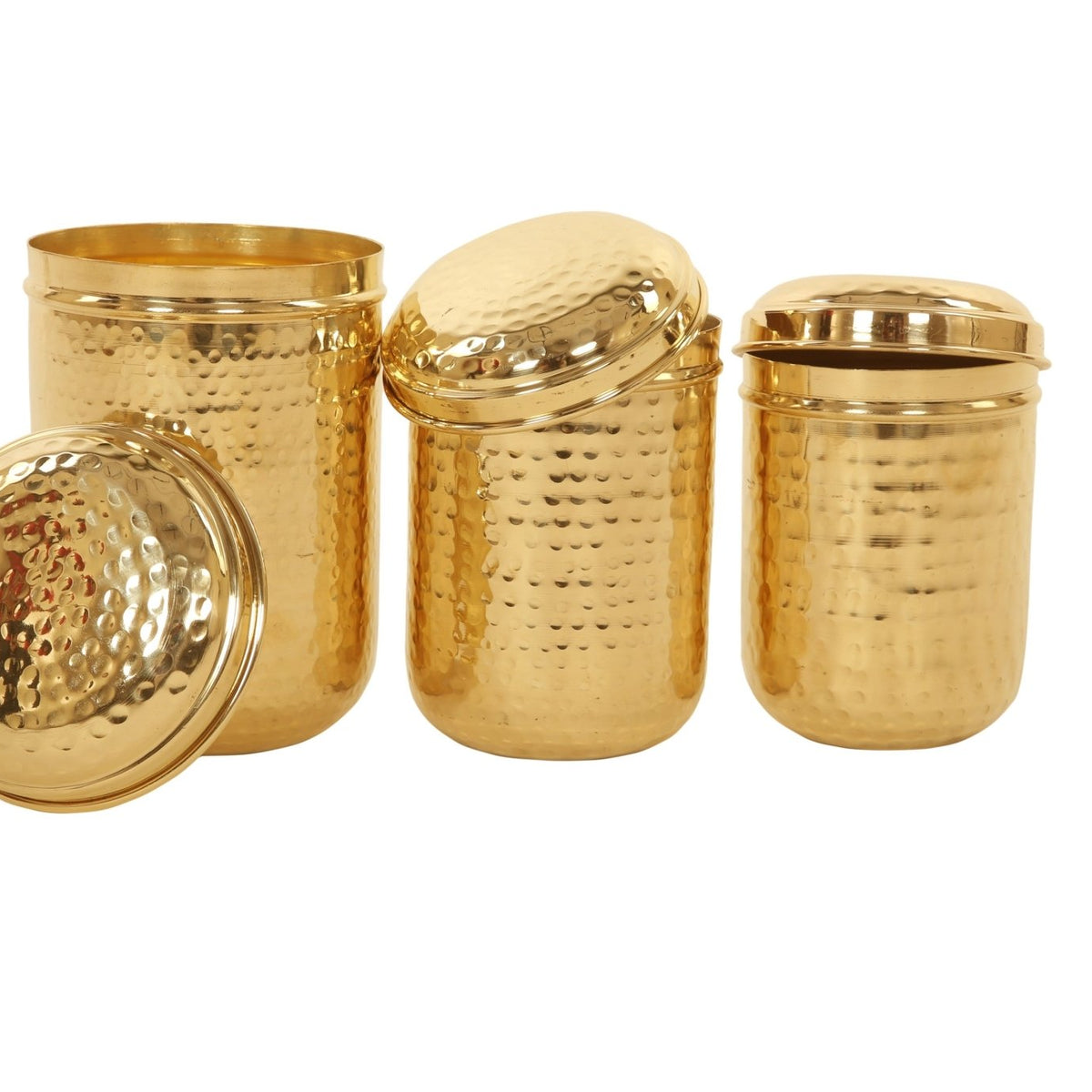 Hammered Brass Canister Dabba Set Brass Globe