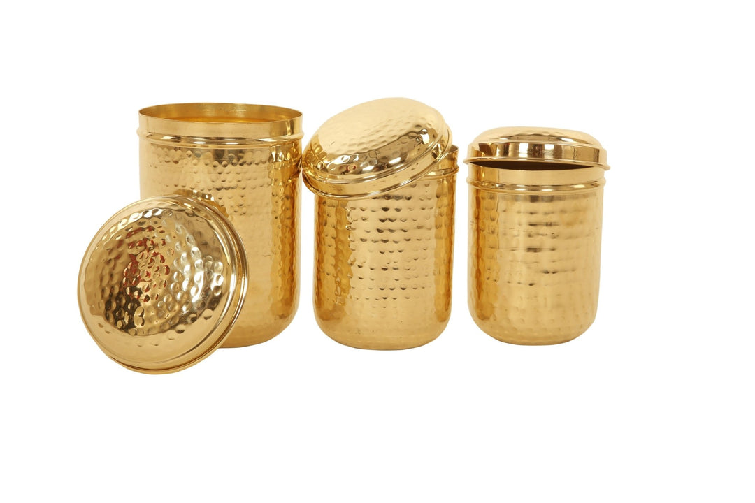 Brass Hammered Canister [dabba set] - Brass Globe -