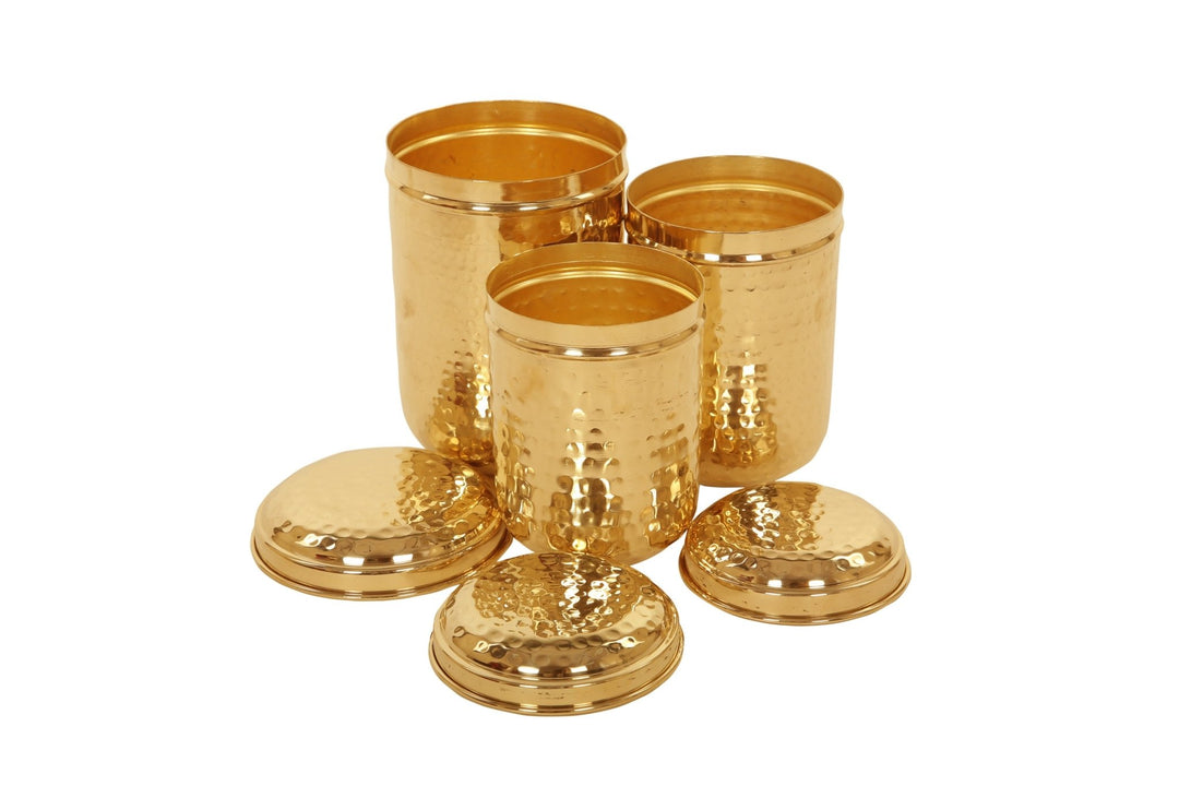 Brass Hammered Canister [dabba set] - Brass Globe -