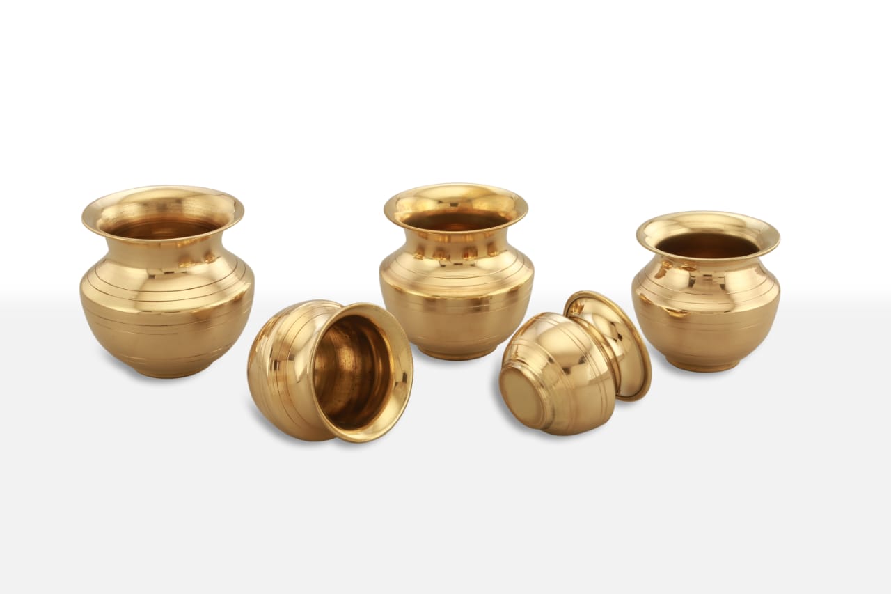 Brass Pooja Lota Pack of 5 / Kalash - Brass Globe -