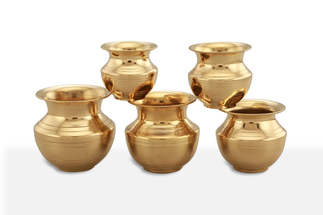 Brass Pooja Lota Pack of 5 / Kalash - Brass Globe -