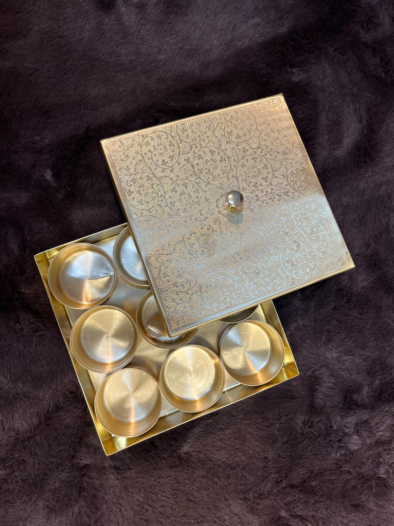 Brass square spice box matte finish - Brass Globe -