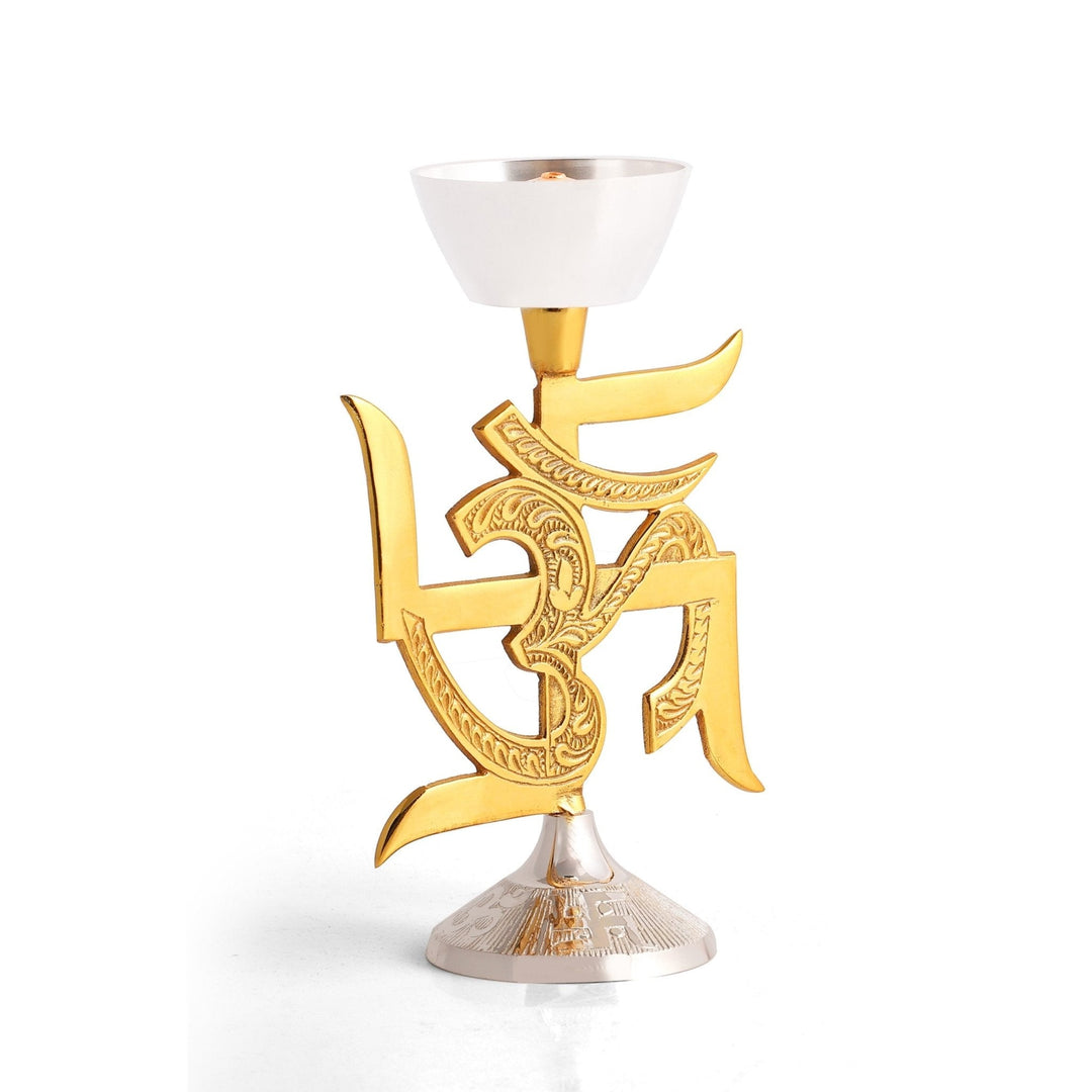 Brass Swastik Oil Lamp [Deepak] - Brass Globe -