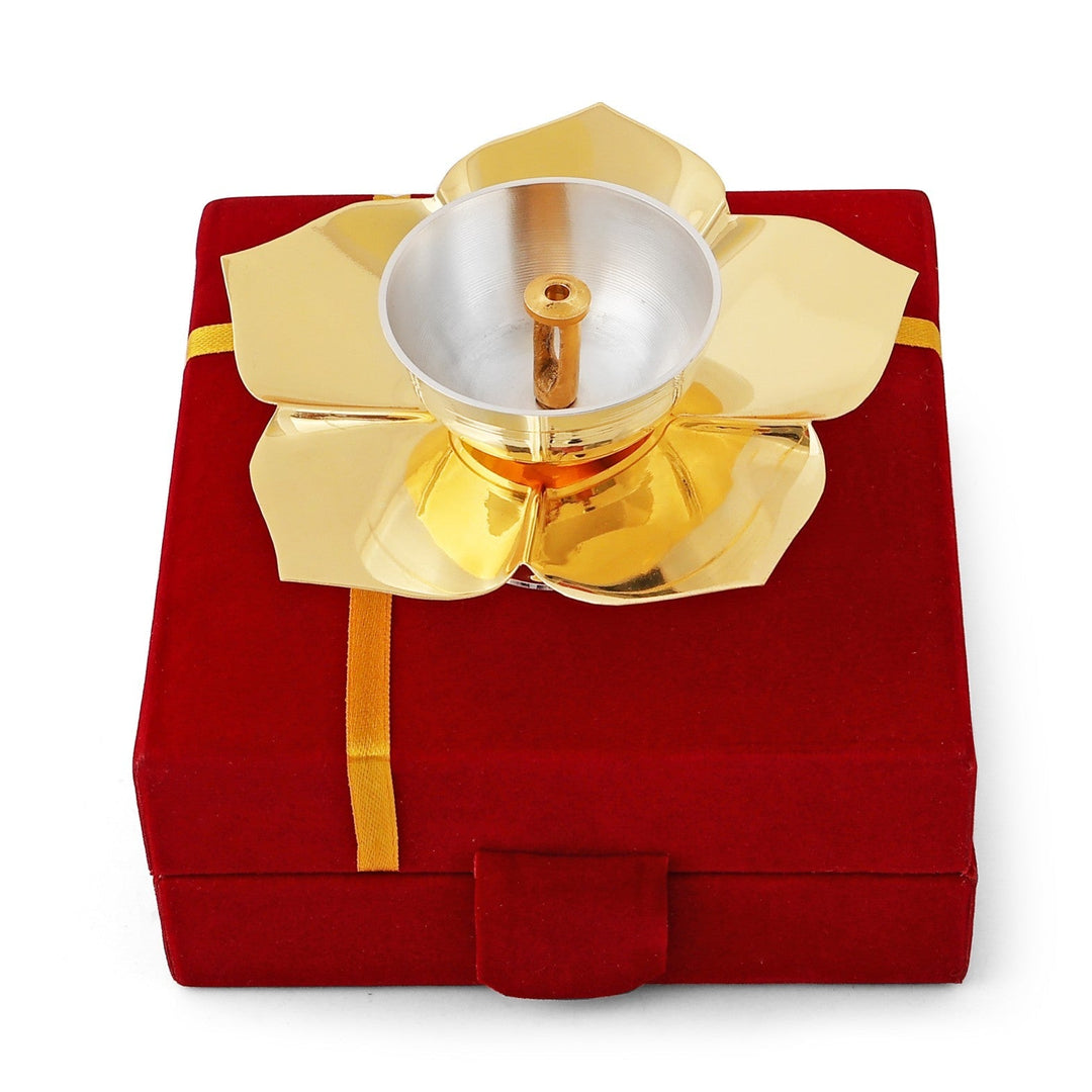 Lotus Deepak with Velvet Box - Brass Globe -