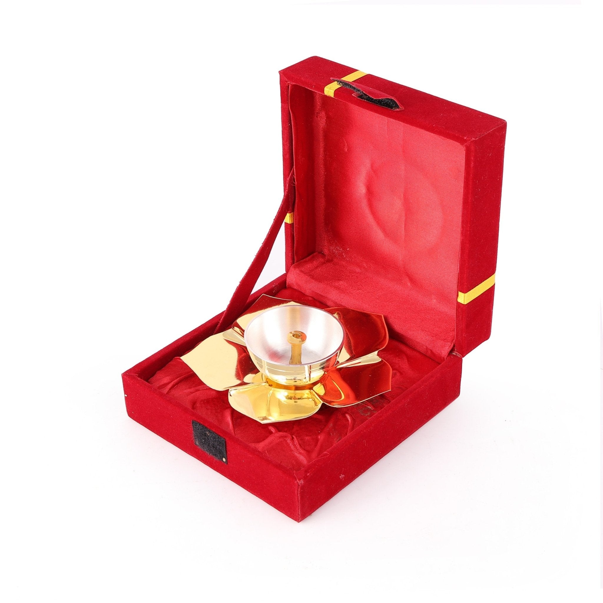 Lotus Deepak with Velvet Box - Brass Globe -