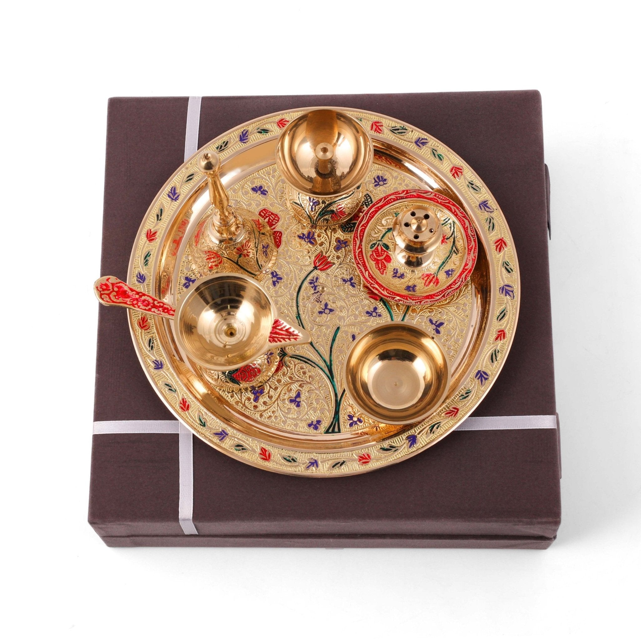 Meenakari pooja set 8 inch - Brass Globe -