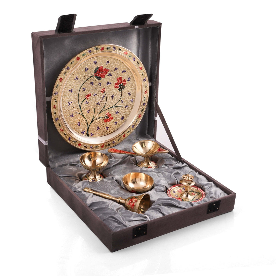 Meenakari pooja set 8 inch - Brass Globe -