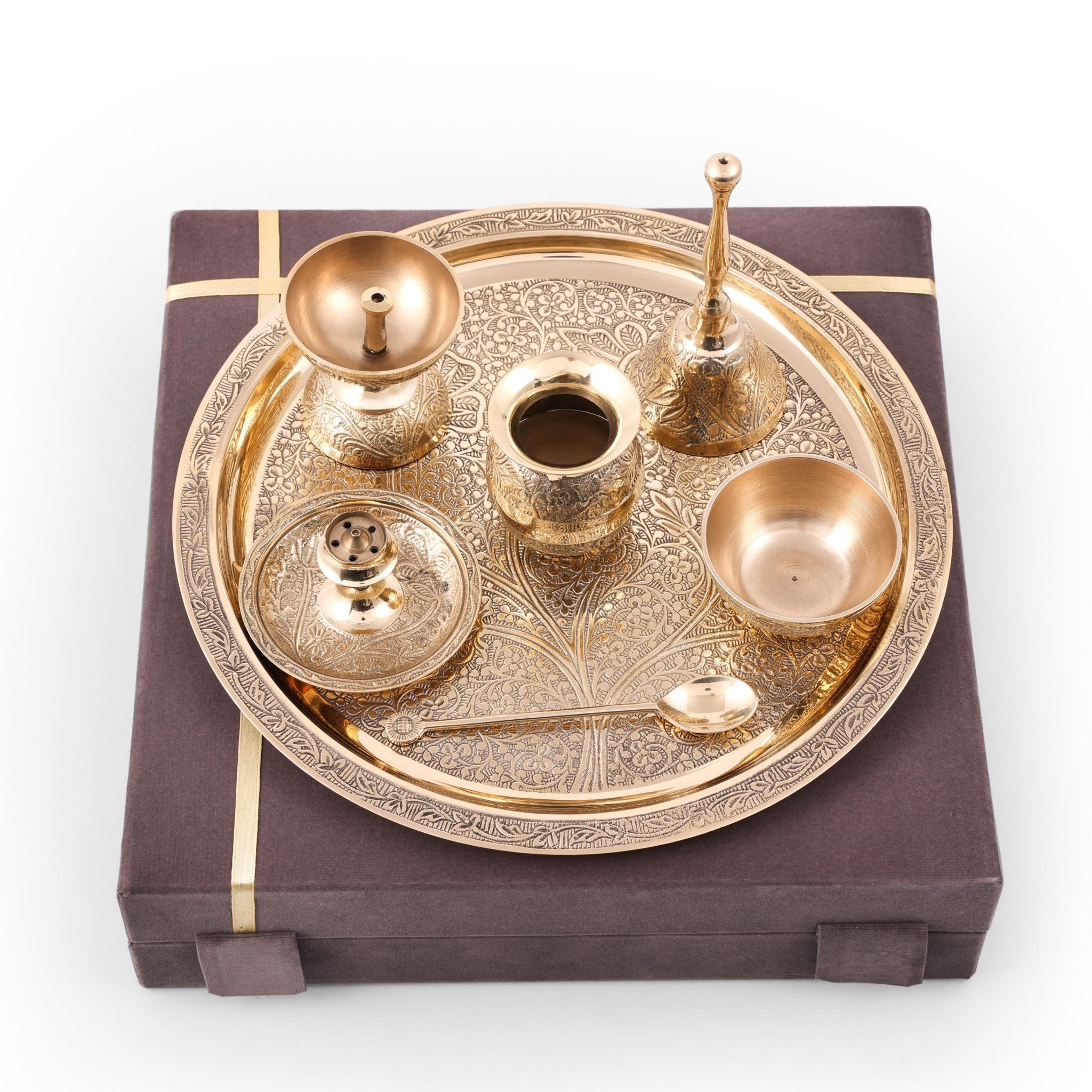 simple polish pooja set - Brass Globe -