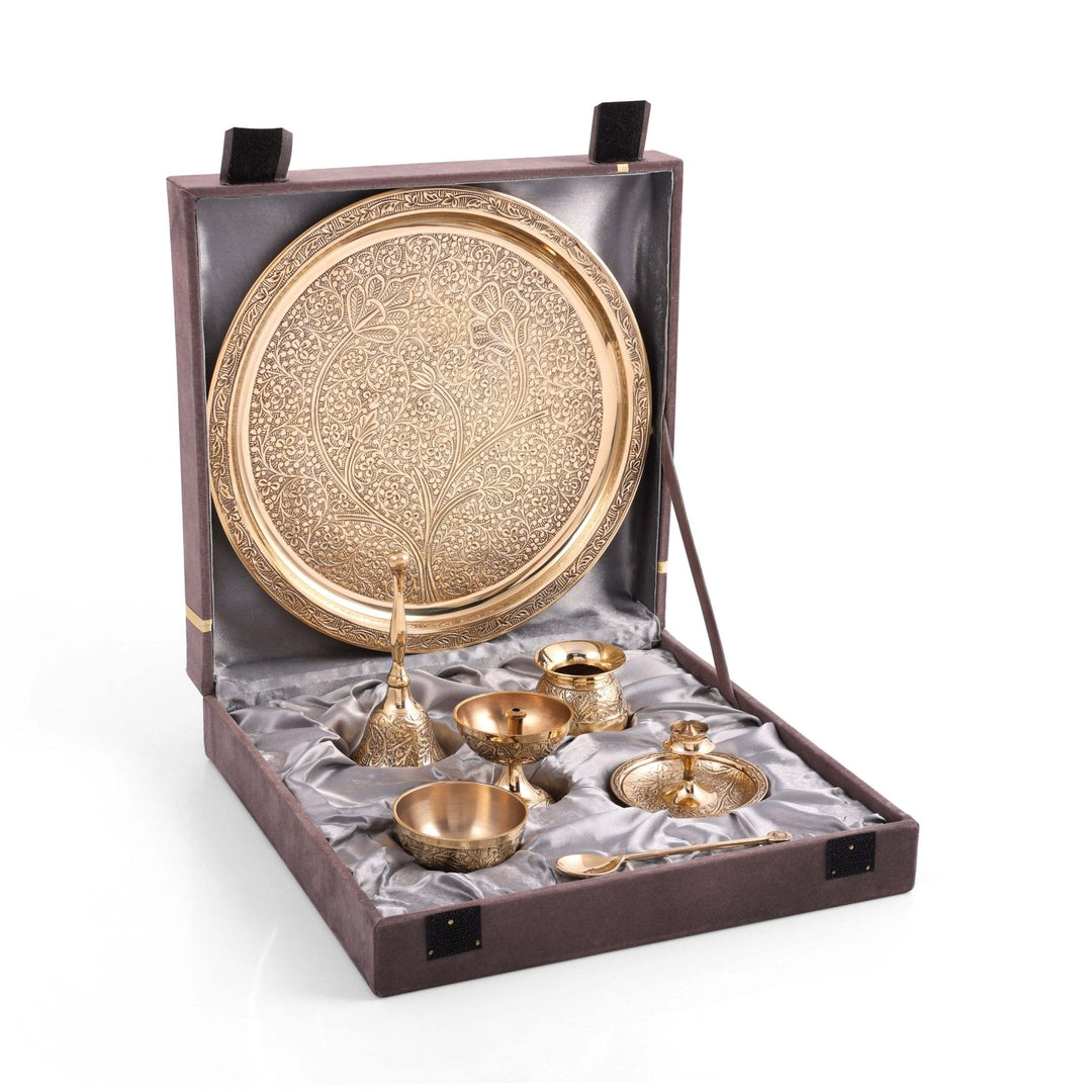 Best Pooja Thali Set with Velvet Box in India ( Pack of 7) – Brass Globe