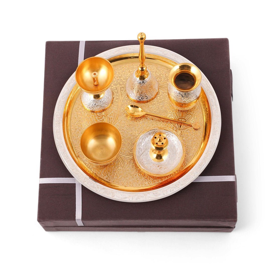 two tone polish pooja set - Brass Globe -